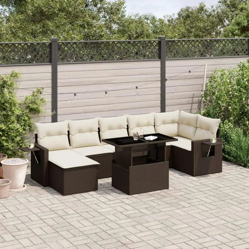 

Garden Sofa Set Brown Cream PE Rattan Powder Coated Steel Large Patio Furniture Outdoor Seating Comfortable Cushions