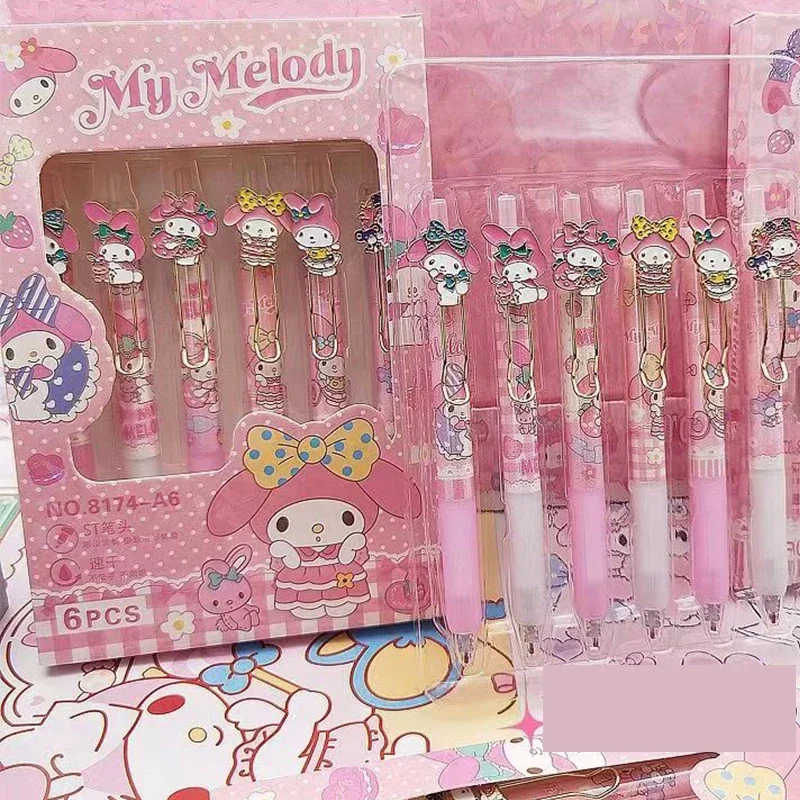 Sanrio Alloy Gel Pen Mymelody Kuromi Cinnamoroll Pen Black 0.5mm Cute Students Metal Patch Writing Stationery Signature Pen