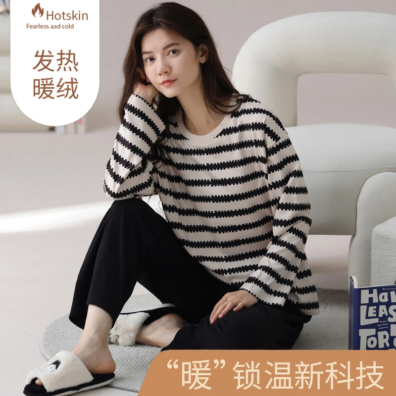 Autumn Women Printed Warm 2 Piece Sets Thin Velvet  Pullover And Pants Women Casual Pajama Set 2024 New Korean Fashion Sleepwear