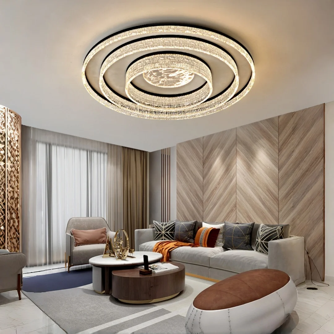 Smart Dimmable LED Ceiling Light Modern Luxury Round Flush Mount Lamp for Living Room Bedroom Home Interior Lighting Decor