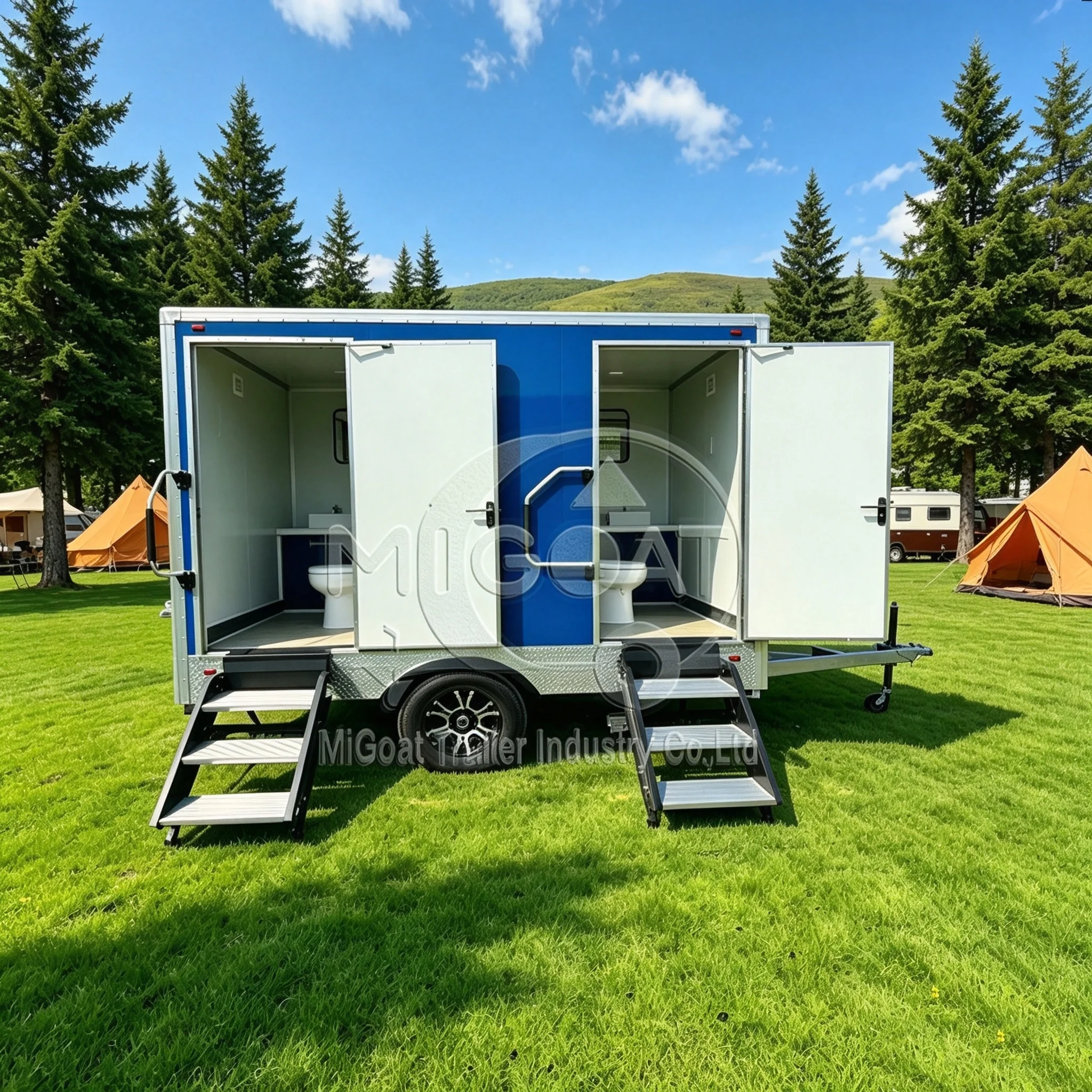 2 Stall Portable Mobile Toilet Trailer Stainless Steel Restroom For Construction Wedding Outdoor Events