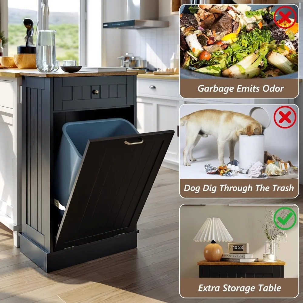 개가 들어가지 않는 틸트 아웃 쓰레기통 홀더, 주방 아일랜드용, 블랙 - 안전한 쓰레기통 보관 솔루션