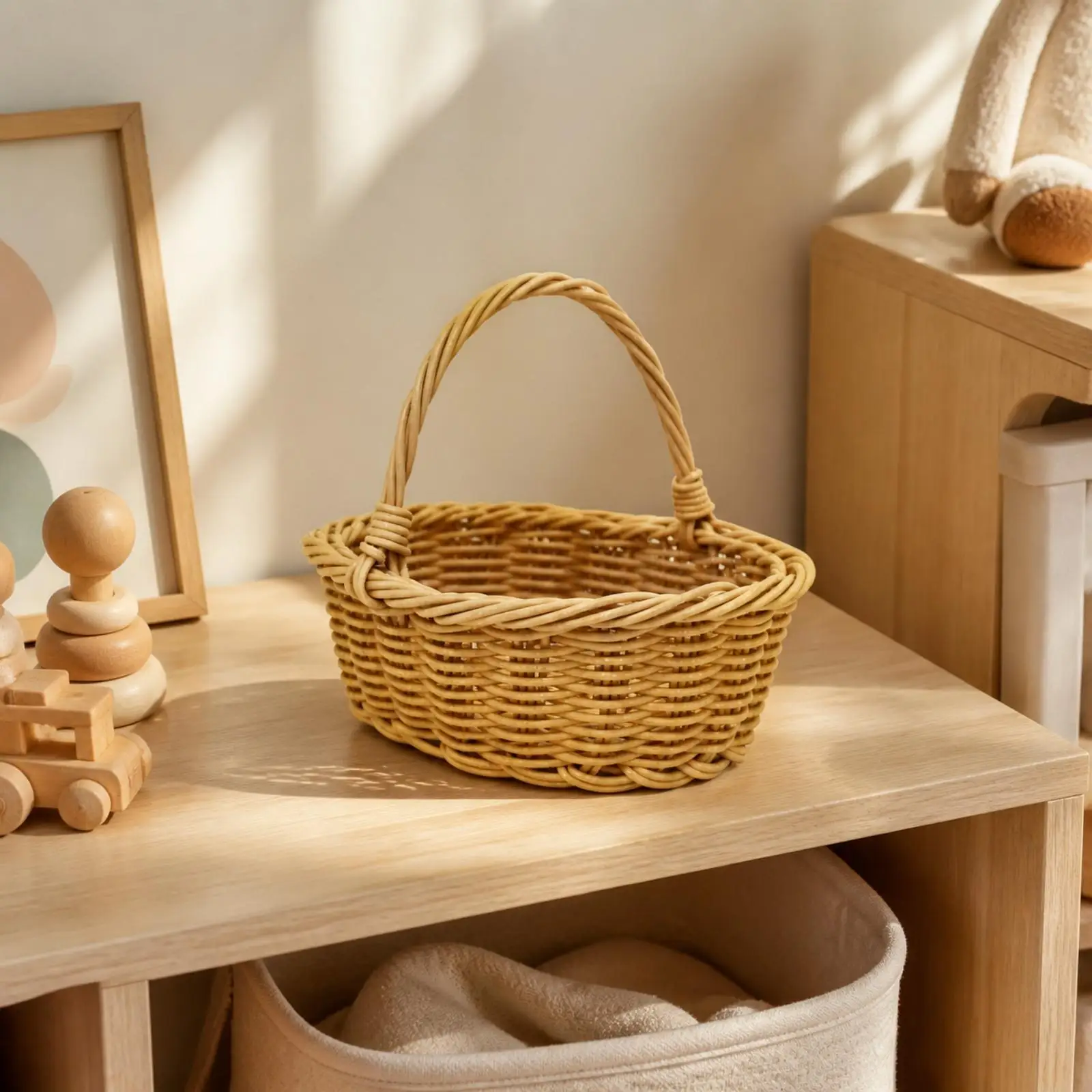 Kids Toy Basket with Braided Rim for Desk Organizer and Bedroom Storage Plastic