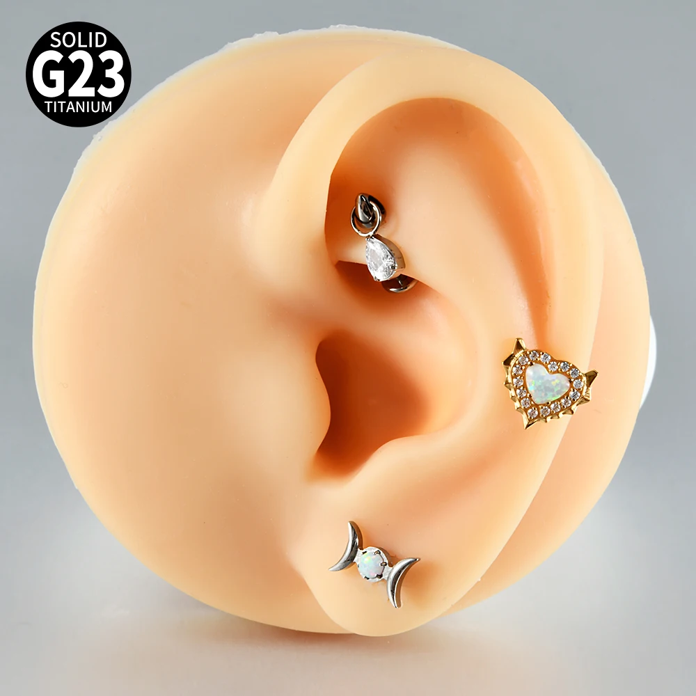 1PC Internal Threaded Golden G23 Titanium Heart Crescent Leaf CZ Marquise Exquised Lip Nose Ear Cartilage Conch Earring 16G