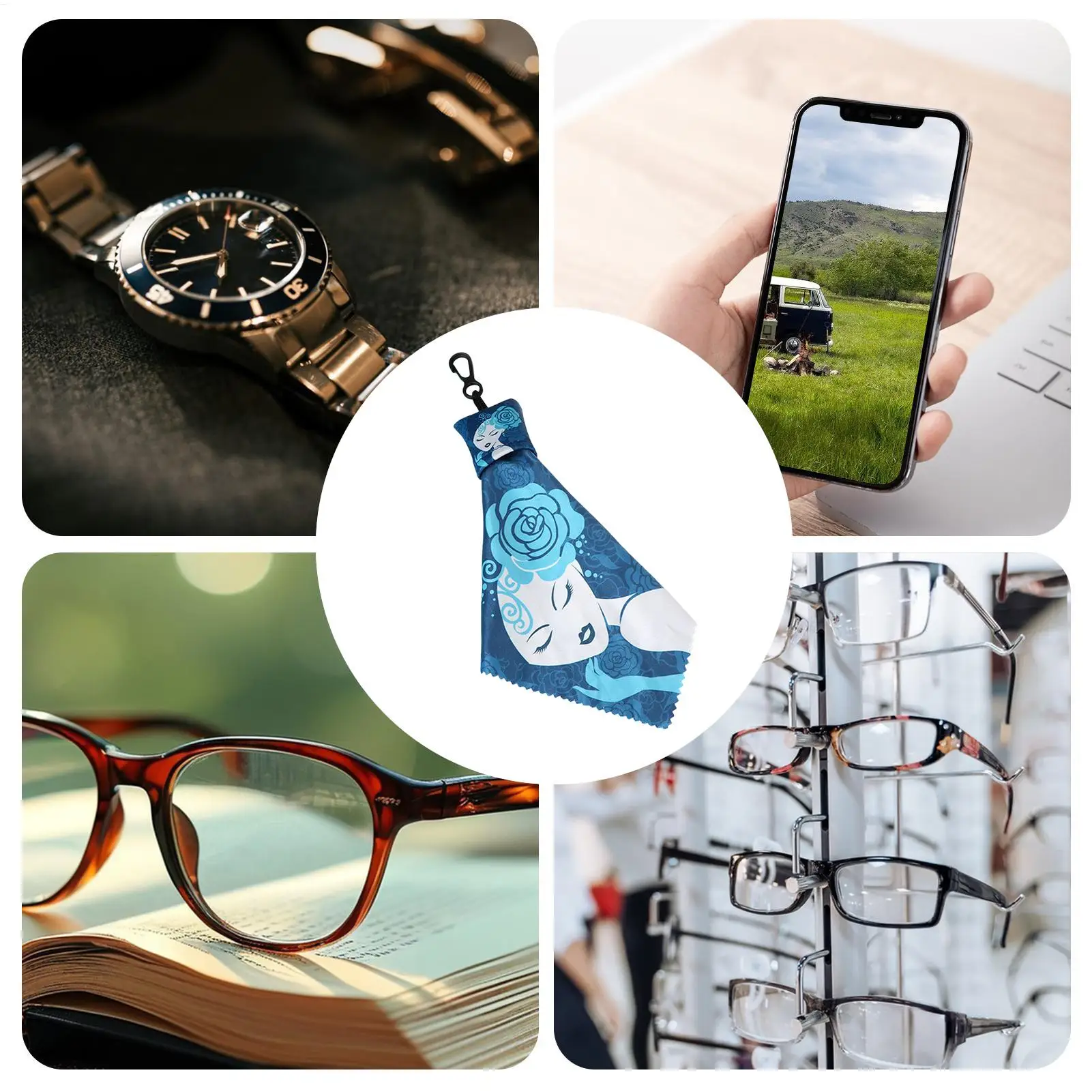 سلسلة المفاتيح ستوكات تنظيف الملابس قابل للغسل منظف العدسات المحمولة للنظارات كاميرا الهاتف، شاشات المرايا النظارات