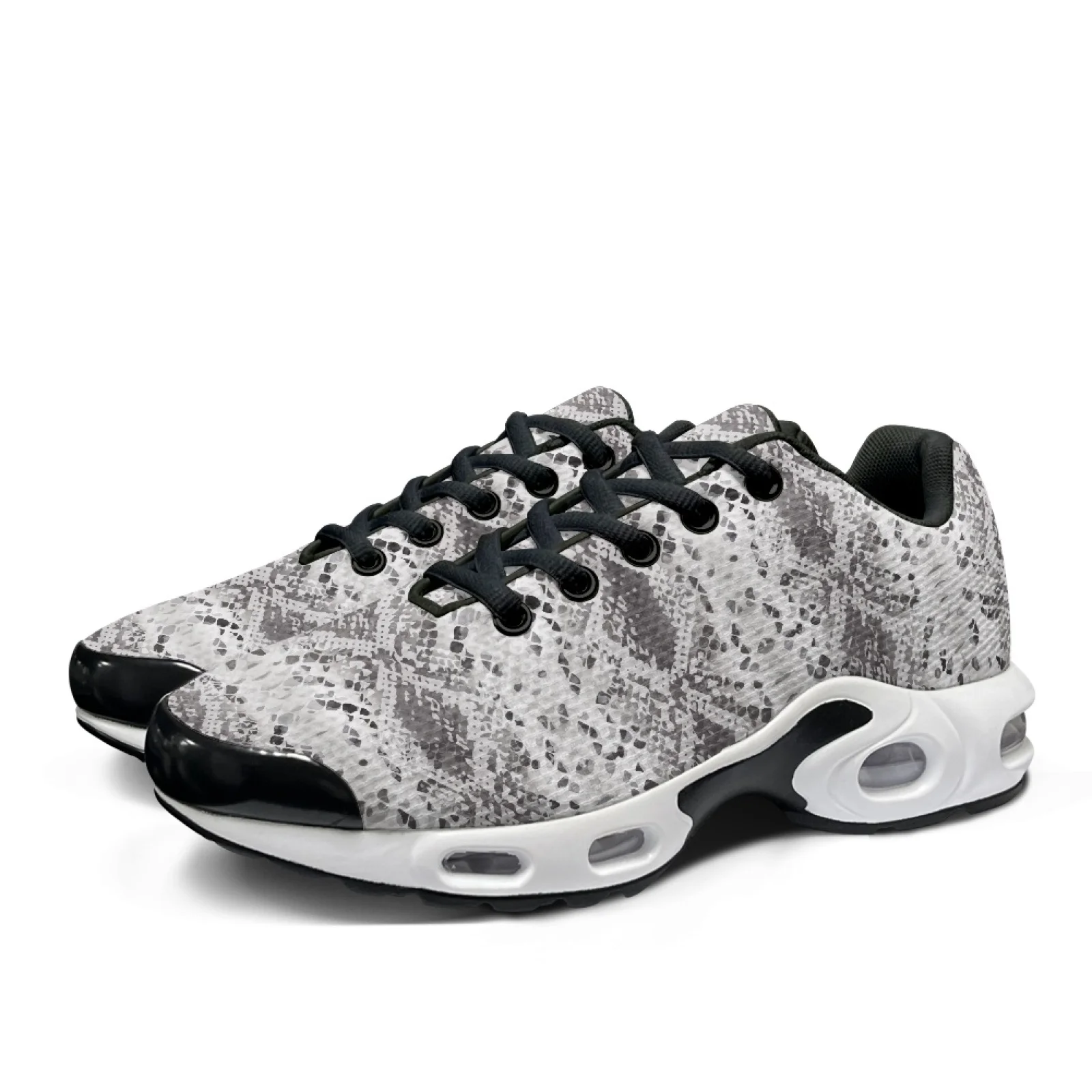 PENSTROLL Gray Snake Pattern Fashion Tennis Sneakers for Men Athletic Gym, Air Cross Trainers