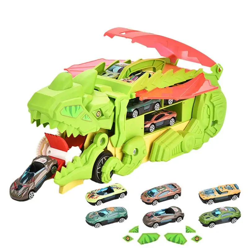 Dinosaur Truck For Kids Transport Carrier Truck Dinosaur Toys With 6 Small Alloy Vehicle Parent-child Interaction Car Eating Toy