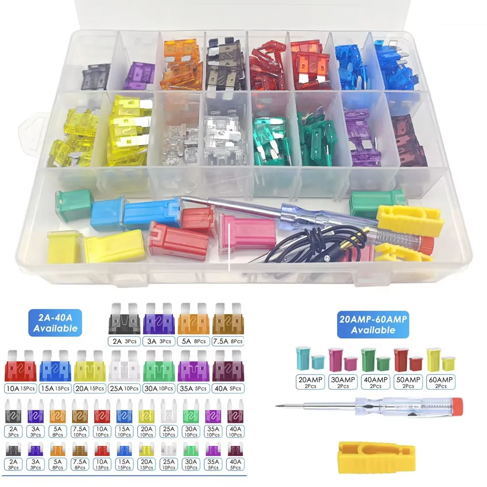 304Pcs Fuses Assortment Kit Standard+Small+Mini Blade Fuses Low and Tall/STD Profile Box Shaped Assorted Fuse with Fuses Puller