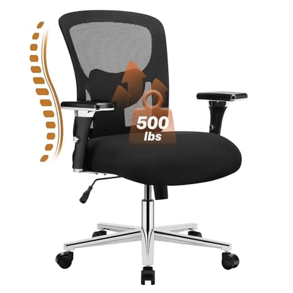 Heavy Duty Big and Tall Office Chair with Adjustable Lumbar Support 500lbs Capacity Wide Seat Mesh Back 3D Armrests Wheels