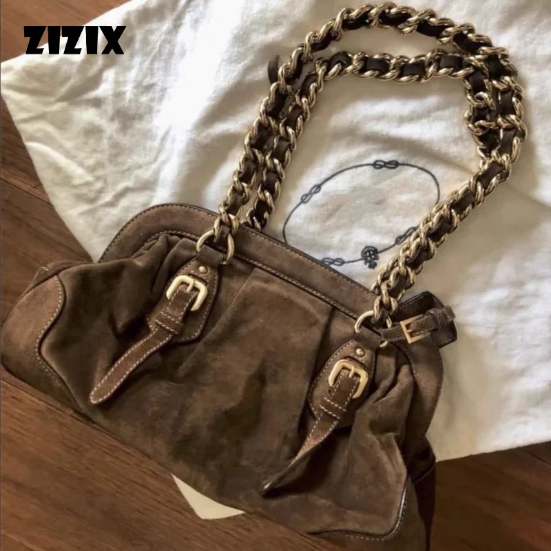 Women Vintage Shoulder Bags High Quality Chain Handbag Large Capacity Luxury Design Soft Brown Square Bags Female Tote Boston