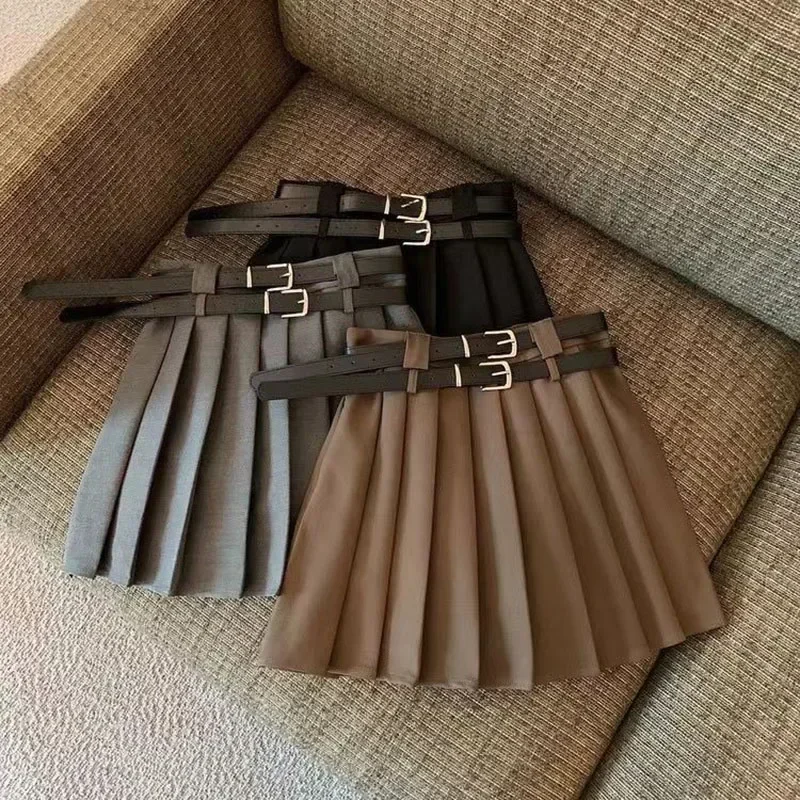 

College Style Suit with Pleated Skirt Fully Matched with College Style Jk Pleated Skirt Women's Fashionable Double Belt High