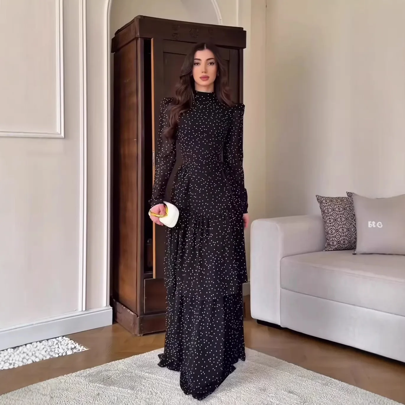 

2026 Spring New French Elegant Long-sleeve Long Dress Simple Dress Long Dress Robe Abaya Ramadan Dubai Luxury Islam Elegant