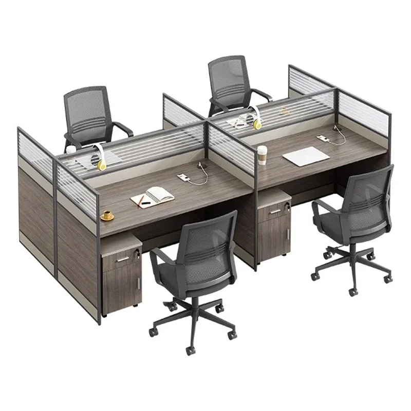 Comprehensive office workstation, cubicle, booth four or six double staff seats, table and chair combination