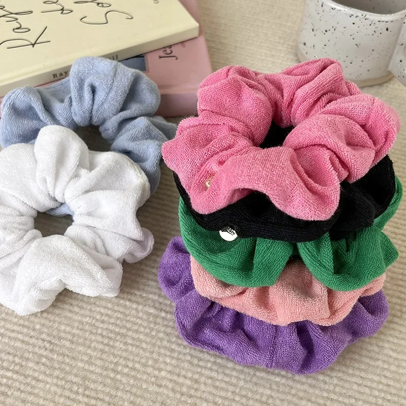 Solid Soft Plush Wide Head Rope Womens Girls Ponytail Holder Hair Tie Fluffy Rubber Band Towel Fabric Hair Band Hair Accessories