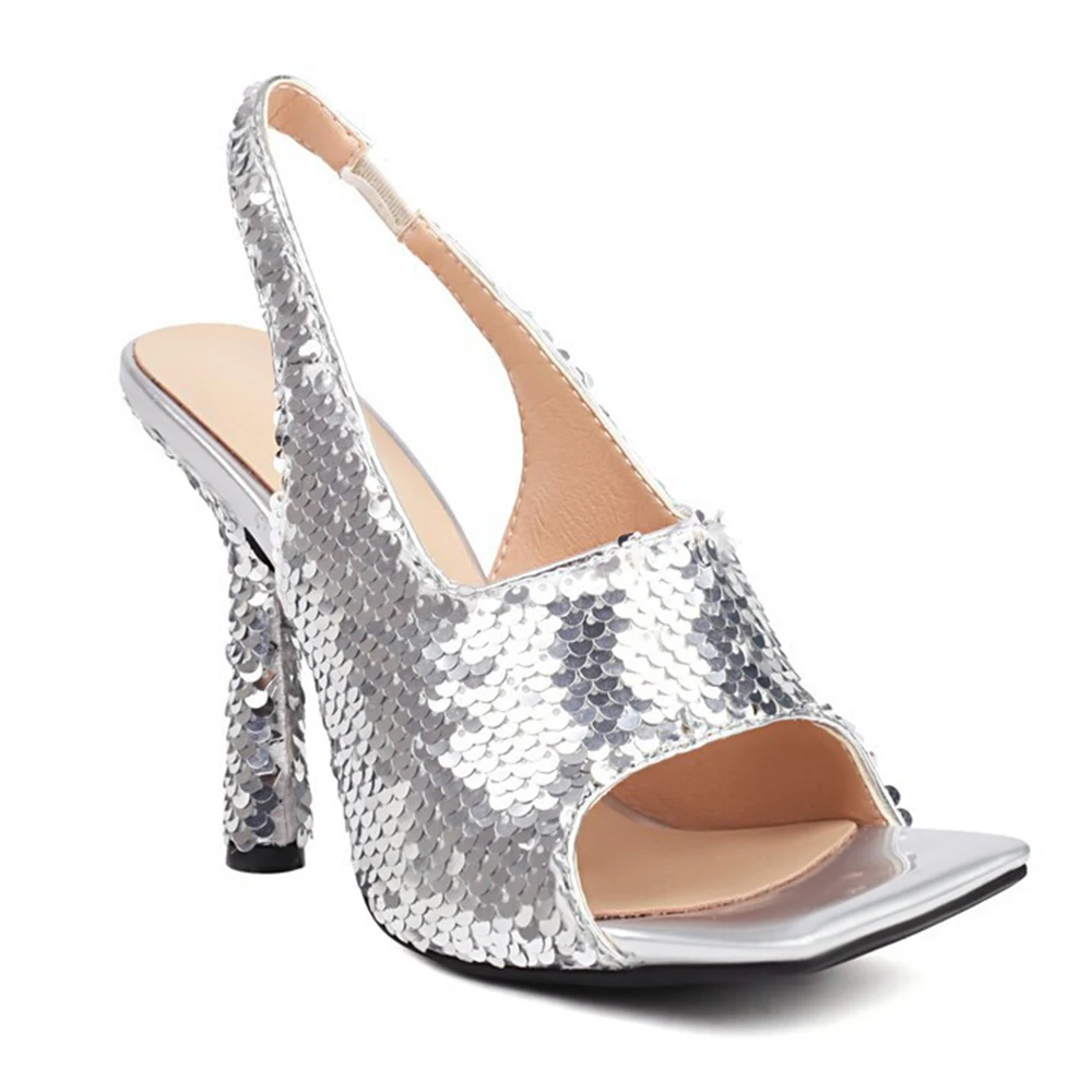 

Couture Sequined Open-Toe Sandals Summer Thin Heel Slingback Sandals Women Runway Shoes Blingbling Color Sequin Sexy High Heels