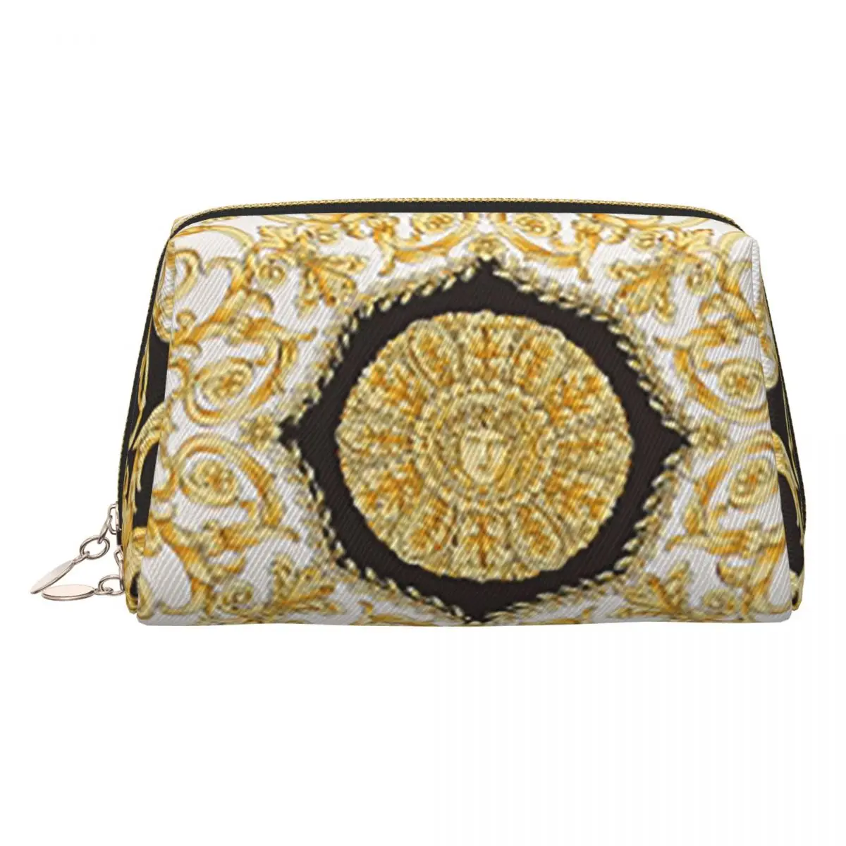 Decorative Golden Medallion Baroque Women Cosmetic Bags Travel Makeup Organizer Pouch Toiletry Storage Dopp Kit Case