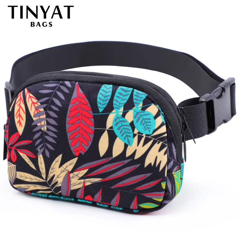 TINYAT Print Leaf Women\'s Waist Bag For Sports Money Phone Wallet Men Fanny Pack Waterproof Belt Bag Running Travel Banana Bags