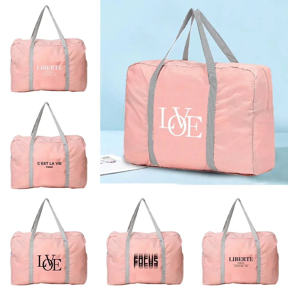 

Travel Carry Bag Foldable Travel Bags Handbags Large Capacity Clothing Organizer Luggage Sorting Women Text Pattern Duffle Bag