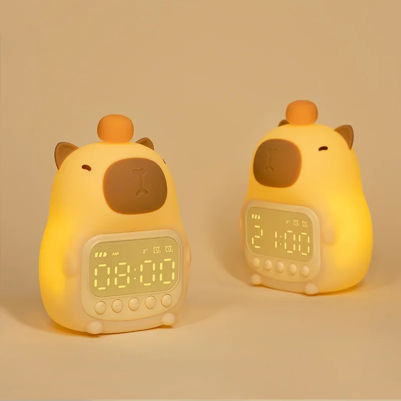 

！！Rechargeable Capybara Night Light & Alarm Clock - Dimmable Silicone Table Lamp, USB Charging, Kids' Birthday Gift