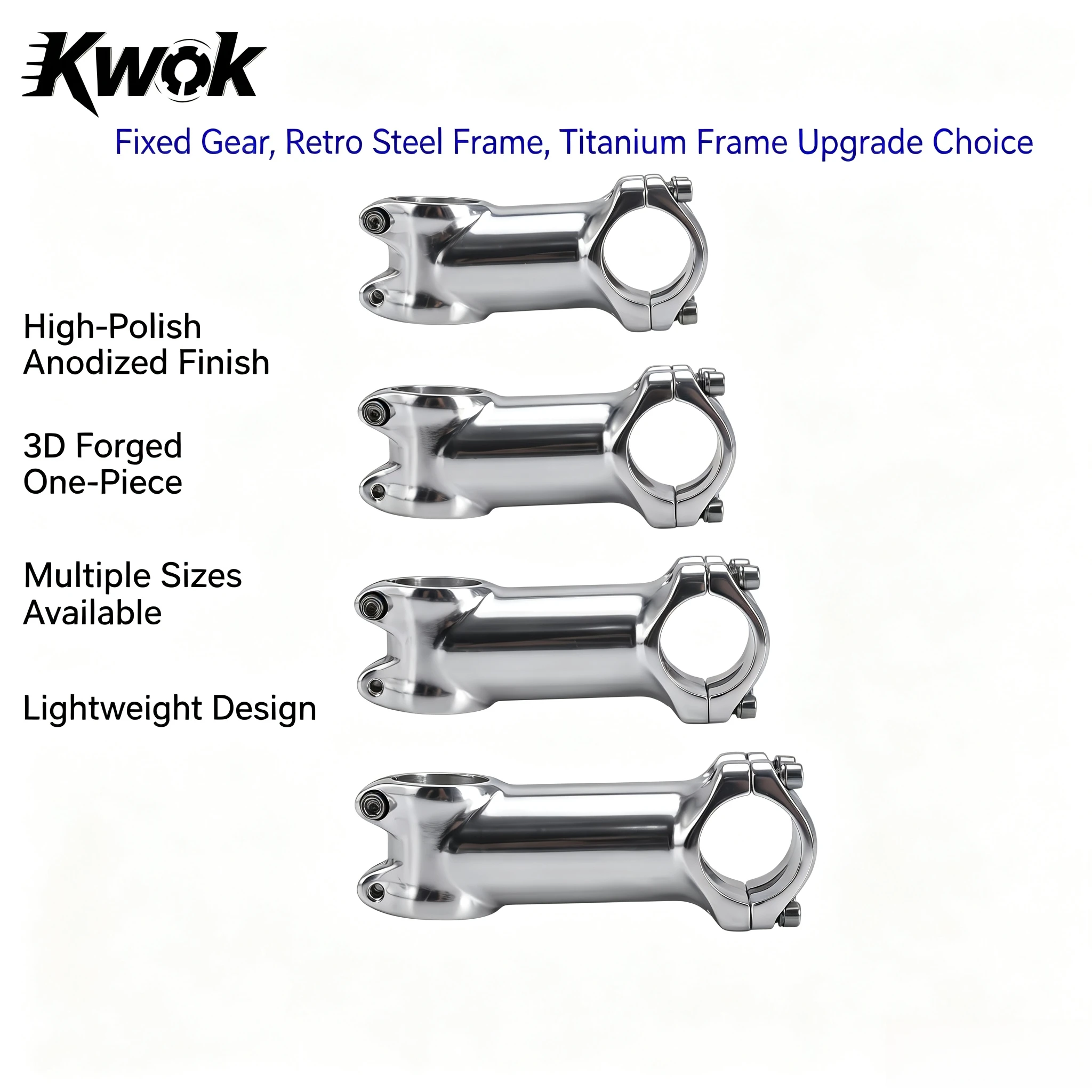 KWOK 3D Forged Bike Stem ±7 Degree 31.8mm Handlebar 28.6mm Steerer Polished Anodized Stem For Fixed Gear Retro Road Bike