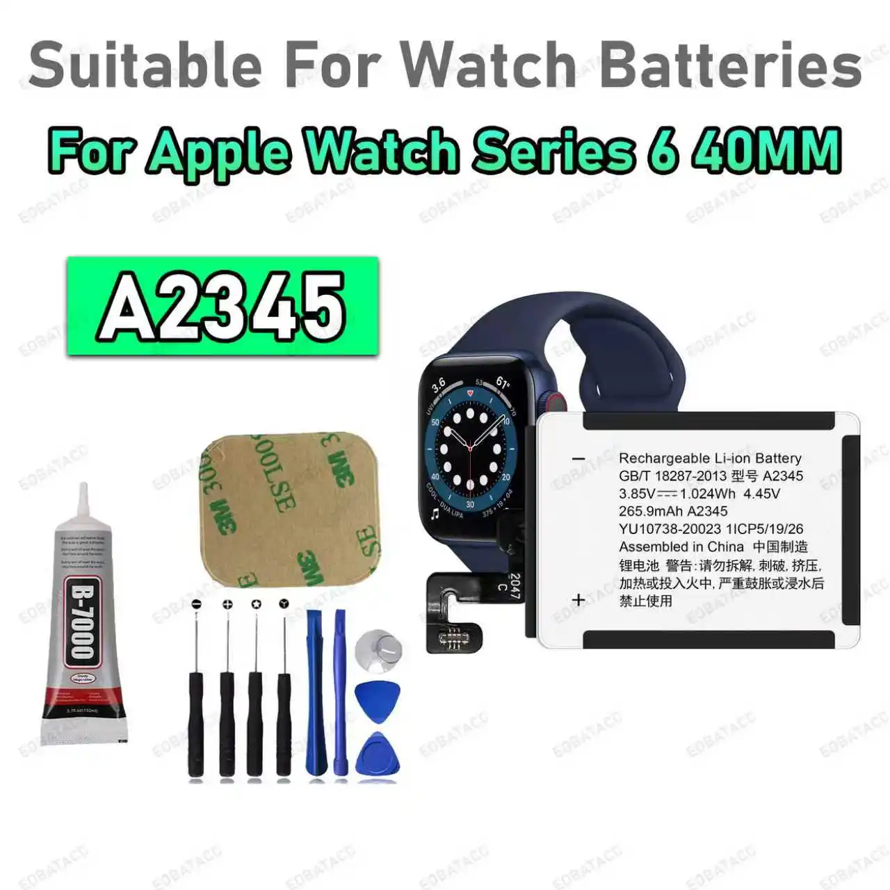 100% New High Quality A2345 A2327 Battery For Apple Watch Series 6 40mm 44MM Bateries IWatch 6 44mm 40 mm Batteria +Free Tools image 2