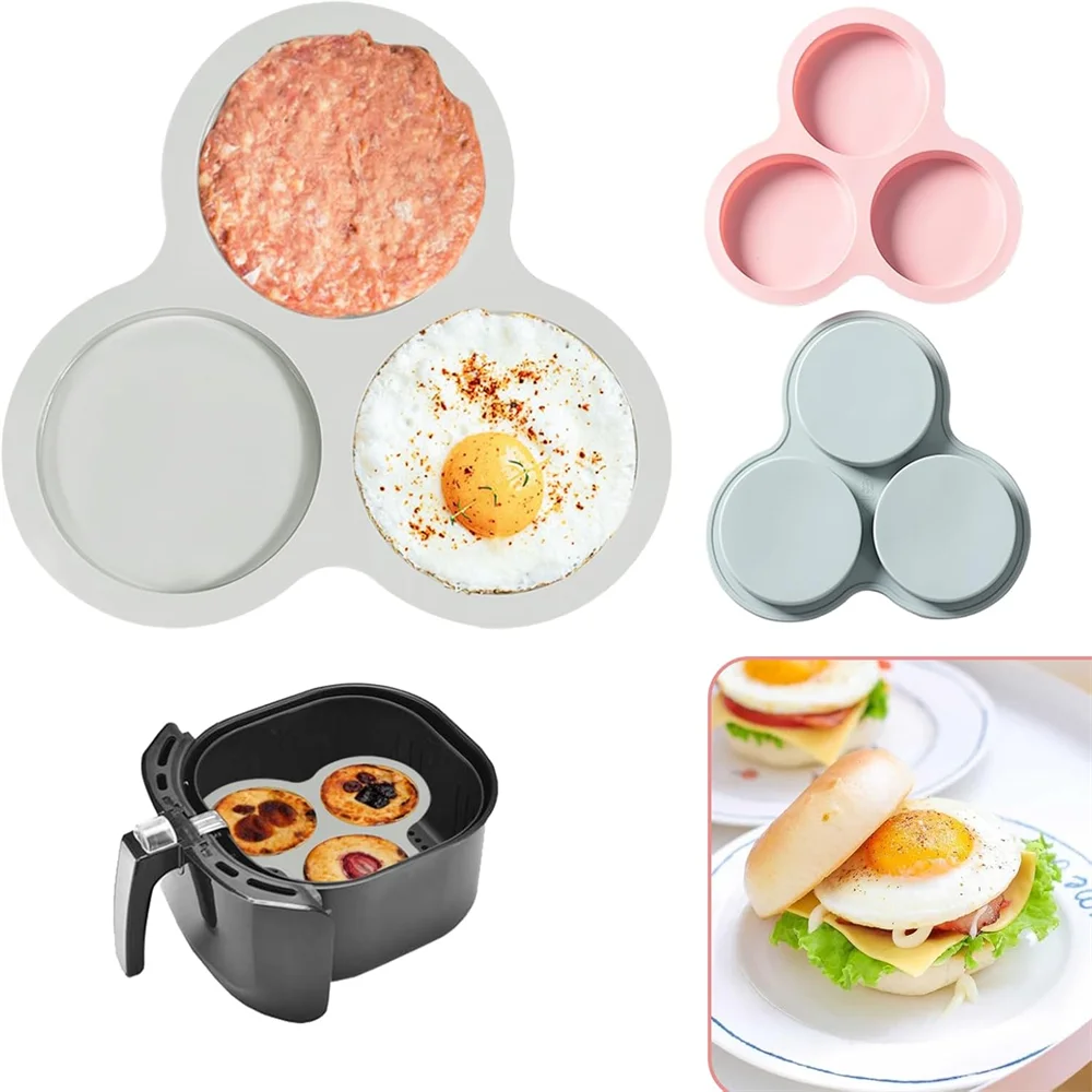 3-Panel Versatile Air Fryer Accessories for Omelet, Silicone Pancake Pan, Breakfast Egg Sandwich, Air Fryer Cake Mold, Burger Pa