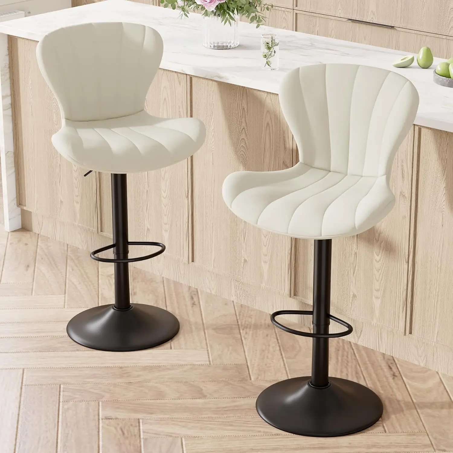 

Bar Stools Set Of 2 Modern Swivel Barstools With Back, Adjustable Pu Leather Counter Height Bar Chairs With Footrest For