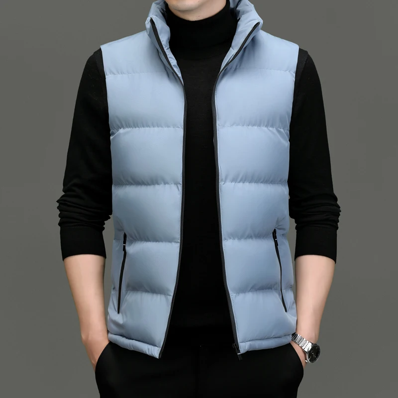 Chaleco de cuello alto para hombre, chaqueta cálida sin mangas, informal, de alta calidad, a la moda, para Otoño e Invierno