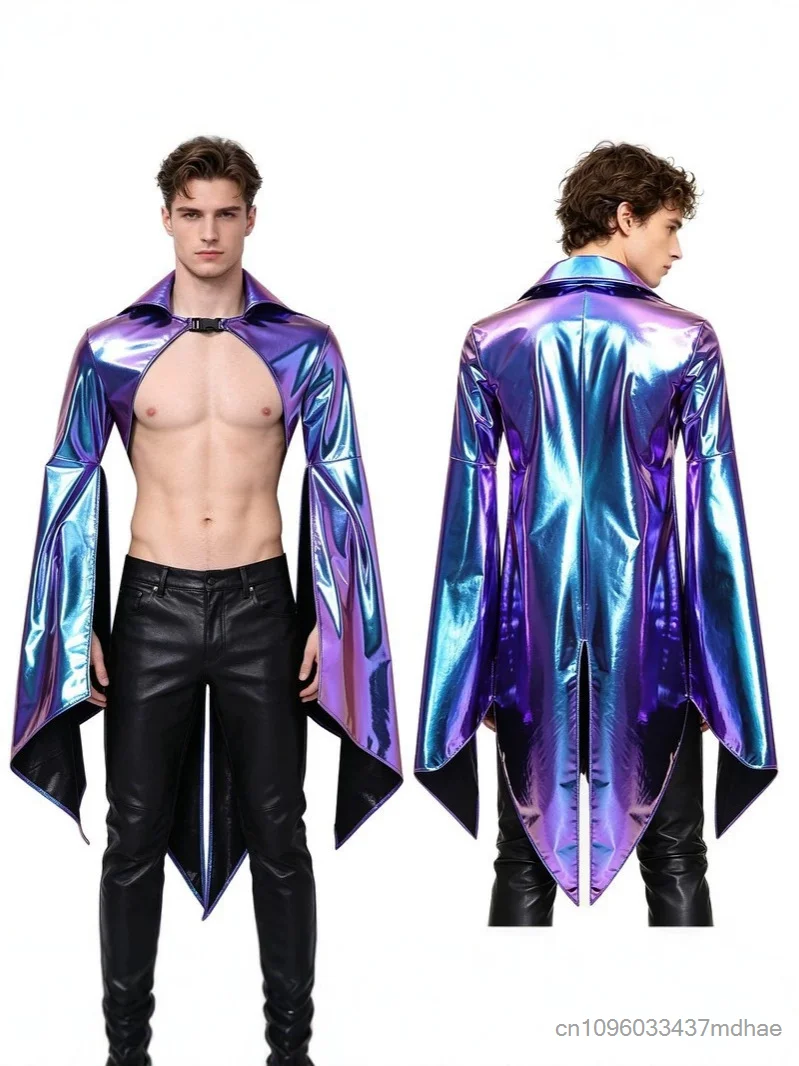 Men Metallic Hip-Hop Colorful Cape Halloween Stage Performance Medieval Carnival Singer Dancer Rave Festival Club Cosplay Outfit