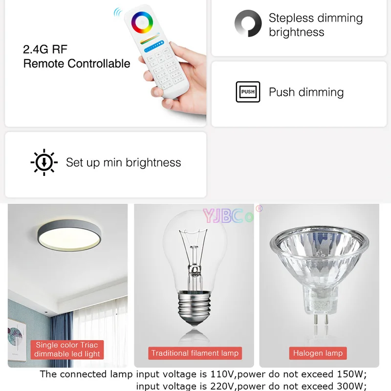 Miboxer Zigbee 3.0 AC Triac Dimmer Push switch Controller 110V 220V 2.4G  Remote control halogen lights triac dimmable LED lamps