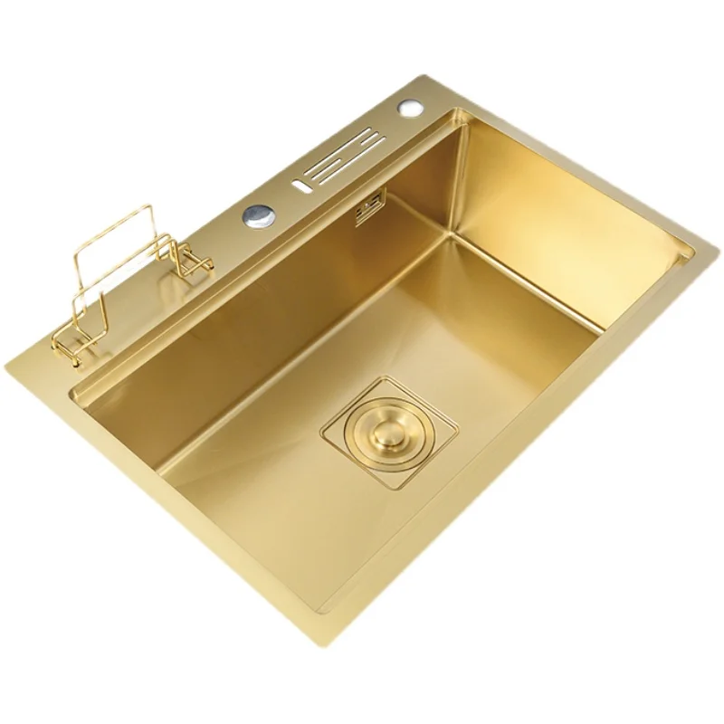 Golden nano multi-functional stepped 304 stainless steel large kitchen sink thickened