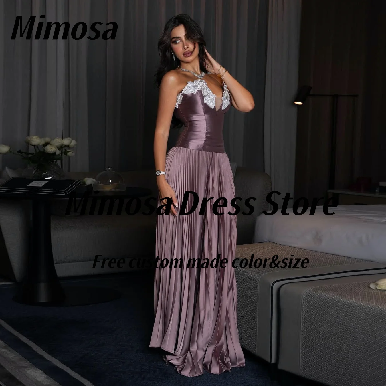 

Mimosa 2025 Prom Dresses Beading Applique Sweetheart Vestido De Gala Noche Mujer Pleats Saudi Evening Party Gowns Customized