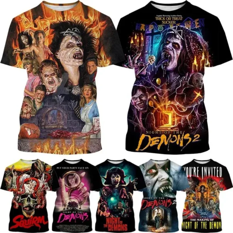 Fashion Men Clothing Horror Movie Night of the Demons 3D Print T-shirt Vampire Witch Harajuku Street Unisex Oversized T Shirt