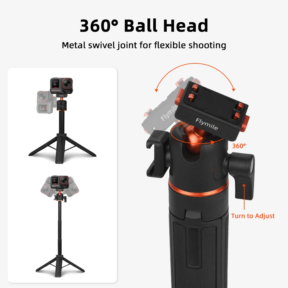 Tripod Extendable Selfie Stick for Insta360 X6/X5/Ace Pro 2 With Quick Release Magnetic Base Adjustable Length Camera Accessory