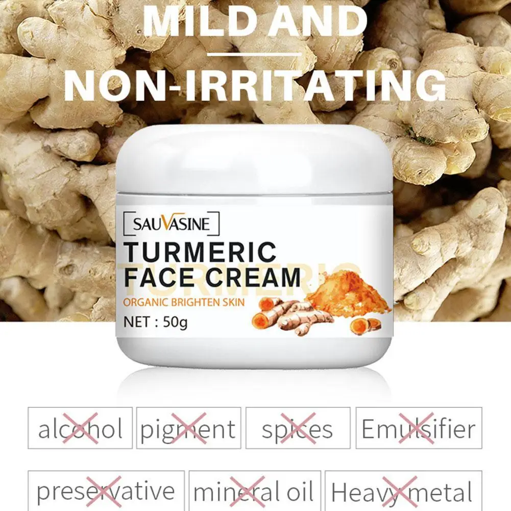 50g Turmeric Face Whitening Cream For Dark Skin Remove Acne Lighten Dark Spots Moisturizing Brightening Cream For Face Skin Q0i1