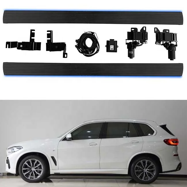 Concealed Electric Side Steps, Automatic Power Running Boards with Flowing Courtesy LED for BMW X5 G05 SUV, Direct Bolt-On Alloy