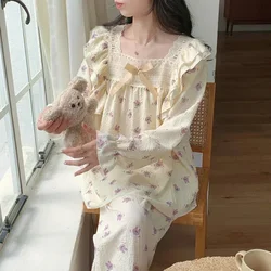 Cotton Long Sleeve Pants Floral Print Woman Satin Pajama Sets Ensembles 2 Piece Lady Outfit Lounge Women Pijama Sleepwear Pj