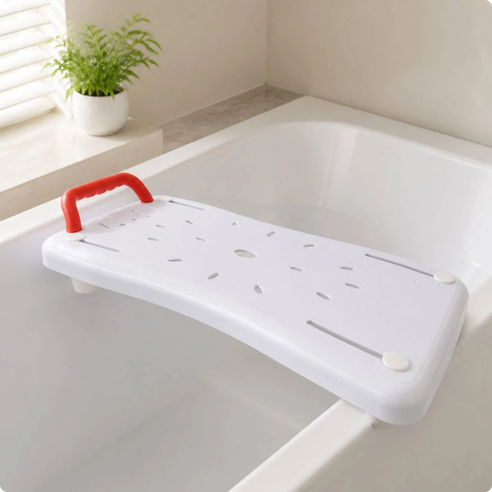 Bath Seat Drainage Holes Bathtub Bathing Board Bathtub Seat with Grab Handle Low-Profile Design for Seniors, Bathroom Safety