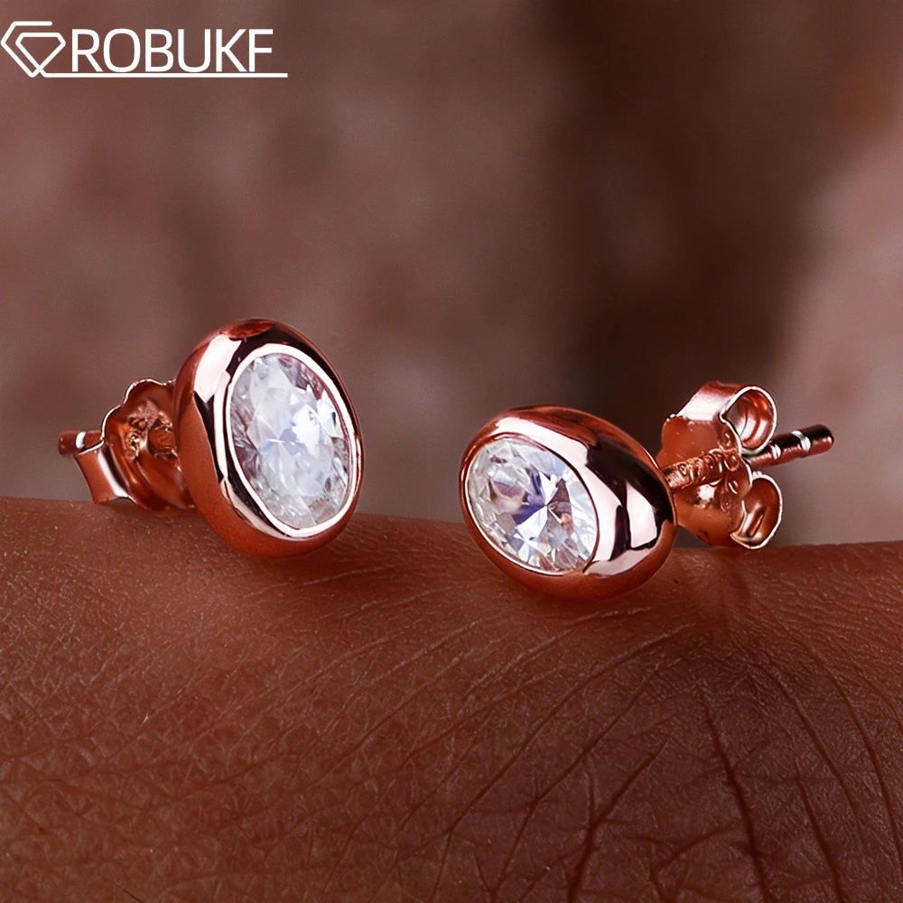 

18K Rose Gold Plated 0.5CT 1CT Bezel Set Oval Cut Moissanite Stud Earrings for Women 925 Sterling Silver Jewelry Birthday Gifts