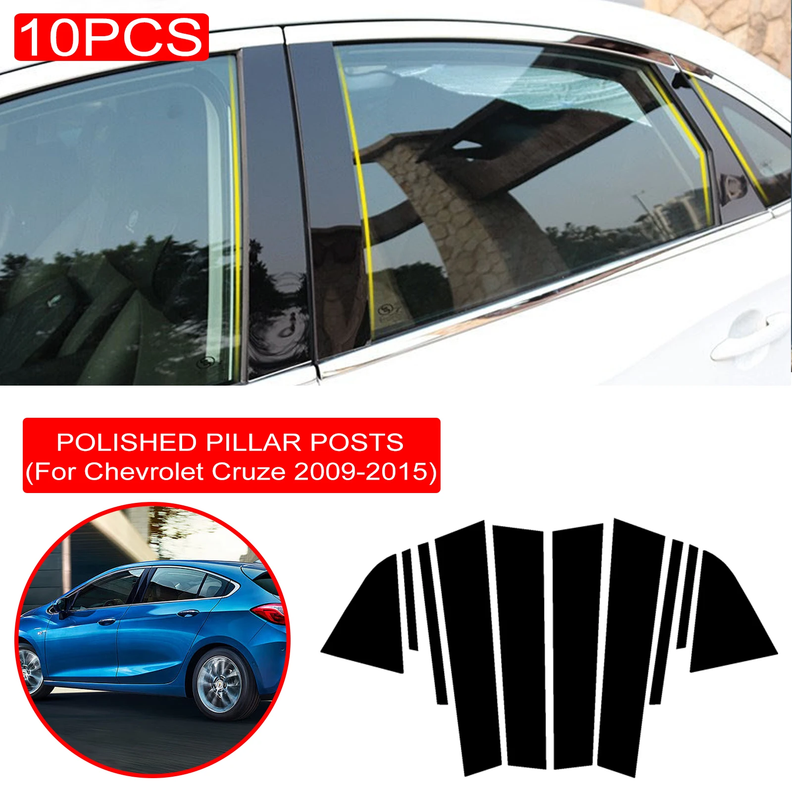 10PCS Polished Pillar Posts Auto Window Trim Cover BC Column Sticker For Chevrolet Cruze 2009-2015 Acessório Para Carro Dropship