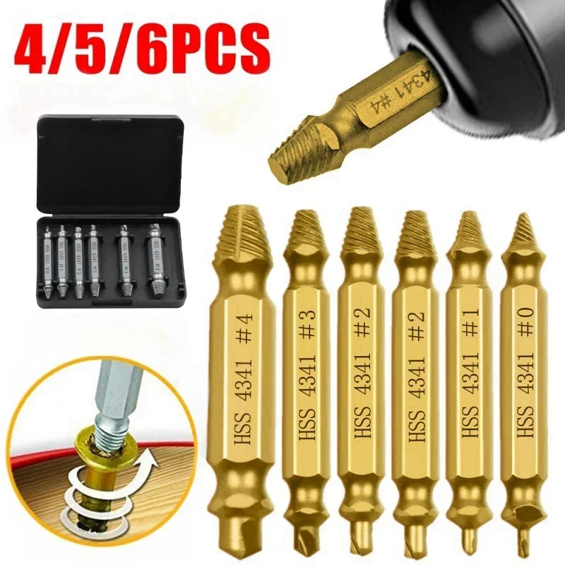 4/5/6PCS Damaged Screw Extractor Drill Set Titanium Double Side Stripped Broken Screw for Woodworking Bolt Easily Remover Tools