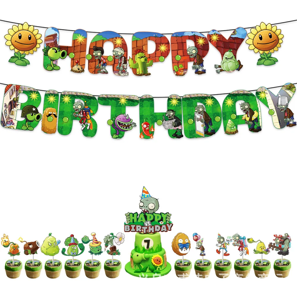 New Cartoon Plant VS Zombies Theme Balloons Party Supplies Monster Birthday Banner Latex Balloon Decoration Cake Topper Kid Toys