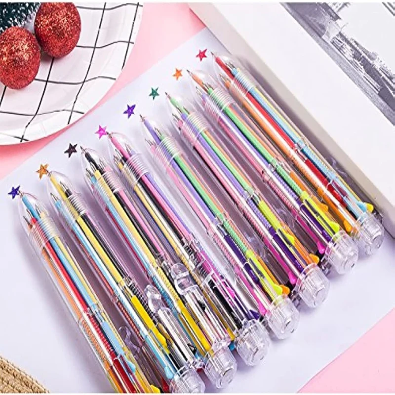 30Pcs 8-in-1 Multicolor Pens Retractable Ballpoint Pens,8 Colors Transparent Barrel Ballpoint Pen for Office School Supplies