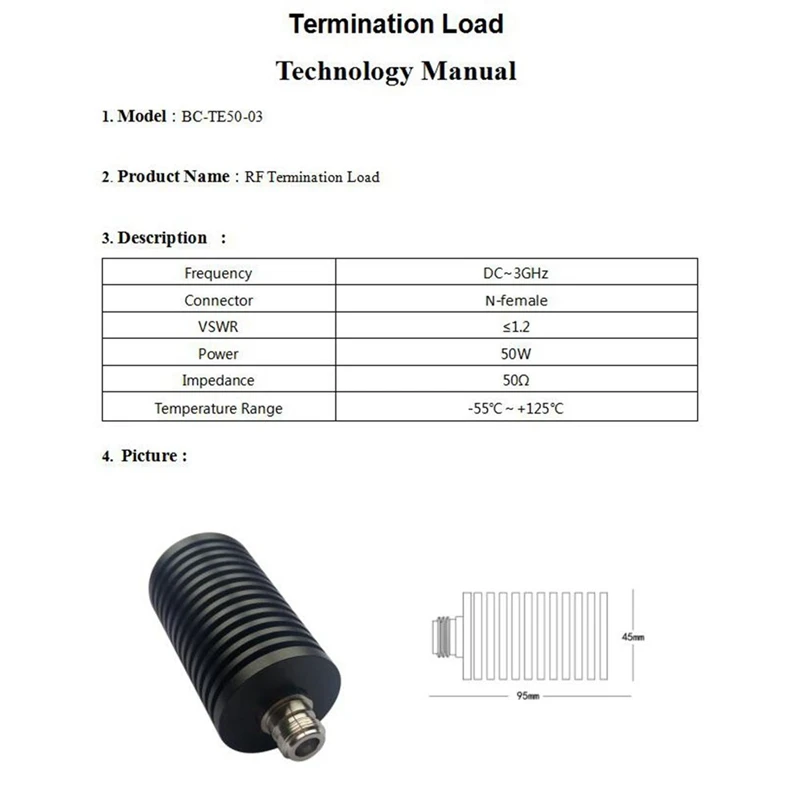 50W Dummy Load N Female Socket DC - 3Ghz 50 Ohm RF Coaxial Termination