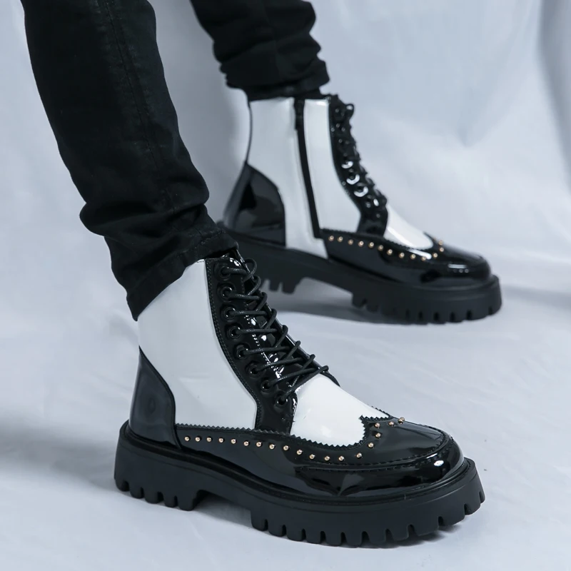 

Men's Autumn Platform Boots Casual Genuine Leather Thick Sole Motorcycle Sneakers Personalized Design Party Dress Shoes