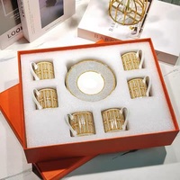 12Pcs gift box set Striped Dot Ceramic Espresso Coffee Cup Tea Milk Drinking Cups with Handle Mug for Office Novelty Gift