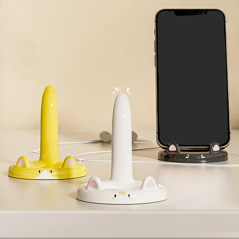 Cute Cartoon Cat Desktop Phone Holder Mini Cellphone Stand Table Decor Ornament