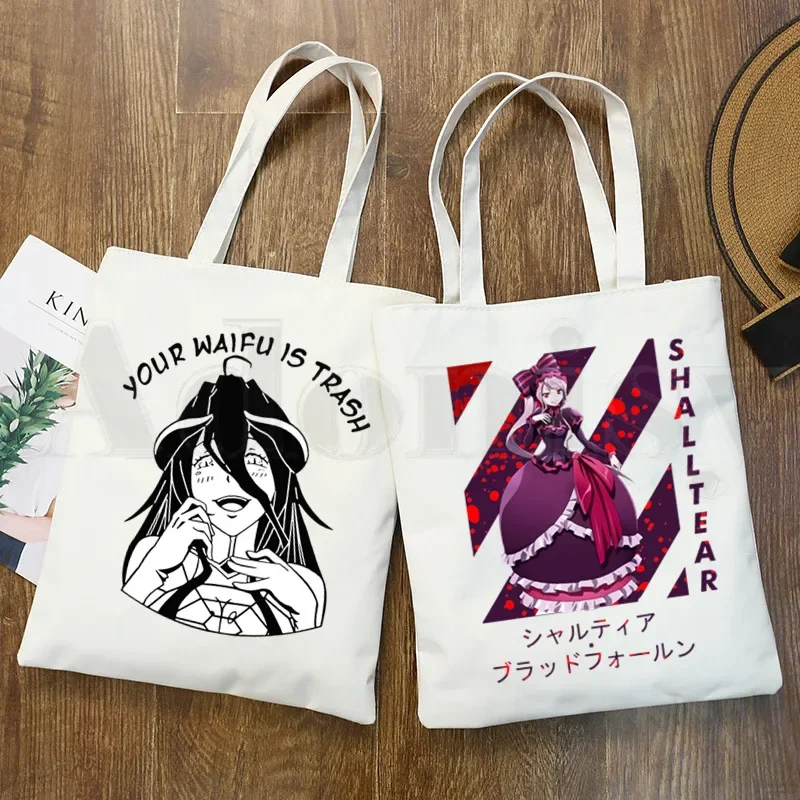 Anime Overlord Albedo Ainz Ooal Gown Harajuku Handbags Shoulder Bags Casual Shopping Girls Handbag Women Elegant Canvas Bag