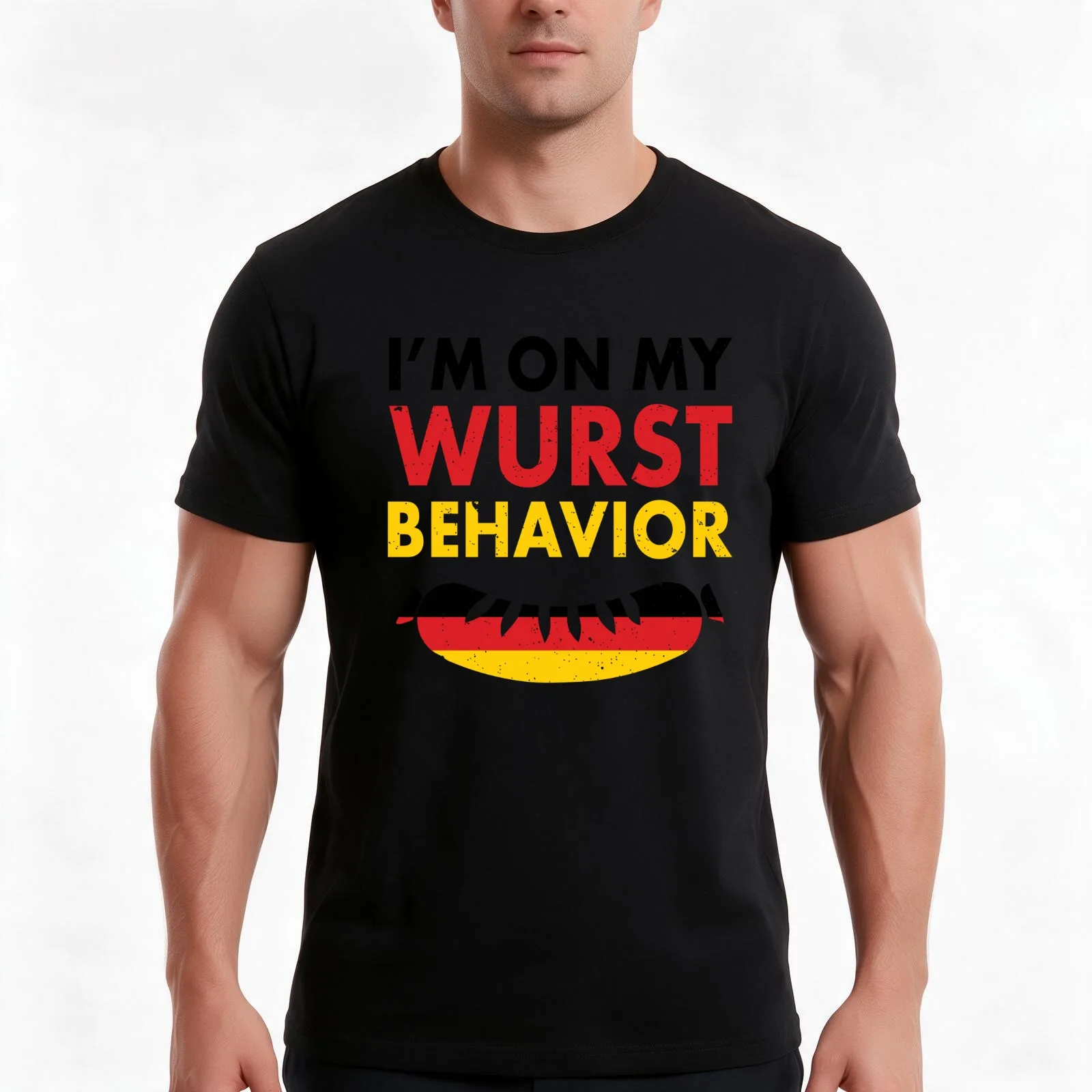 I'm On My Wurst Behavior! Funny German Flag Oktoberfest Apparel Gifts T-Shirt, Summer Casual Cotton Tee, Vintage Graphic Print