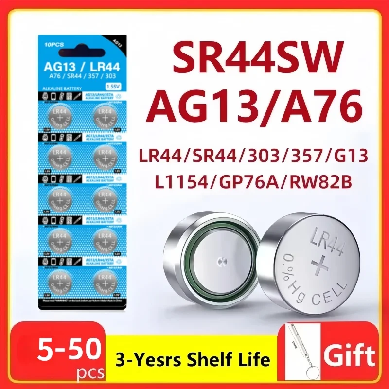 

5-50pcs LR44 Batteries AG13 Button Cell Battery 1.5V 357 SR44 LR1154 Button Coin Batteries L1154 Battery for Watch Toys Remote